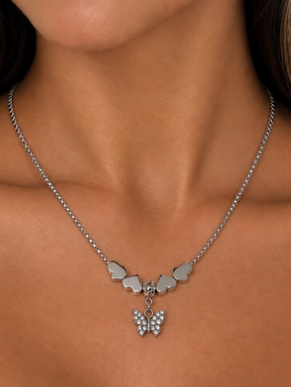 SS Butterfly Heart 18"  Necklace
